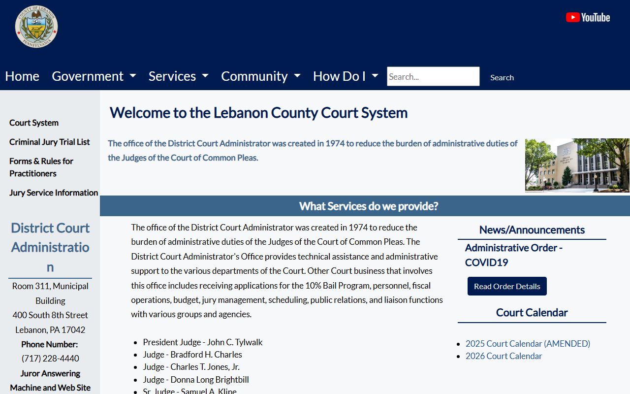 Lebanon County Clerk of Courts criminal records in the Court of Common Pleas system