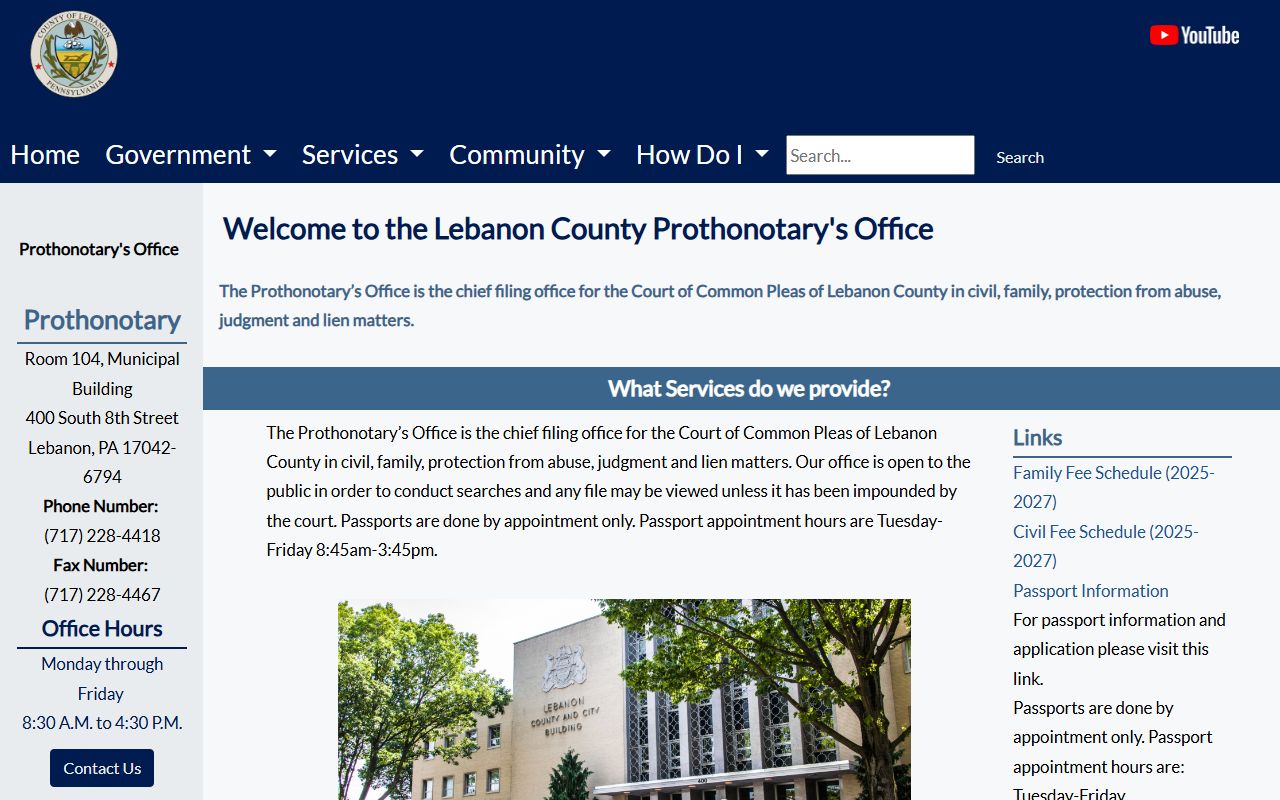 Lebanon County Prothonotary civil and family records page