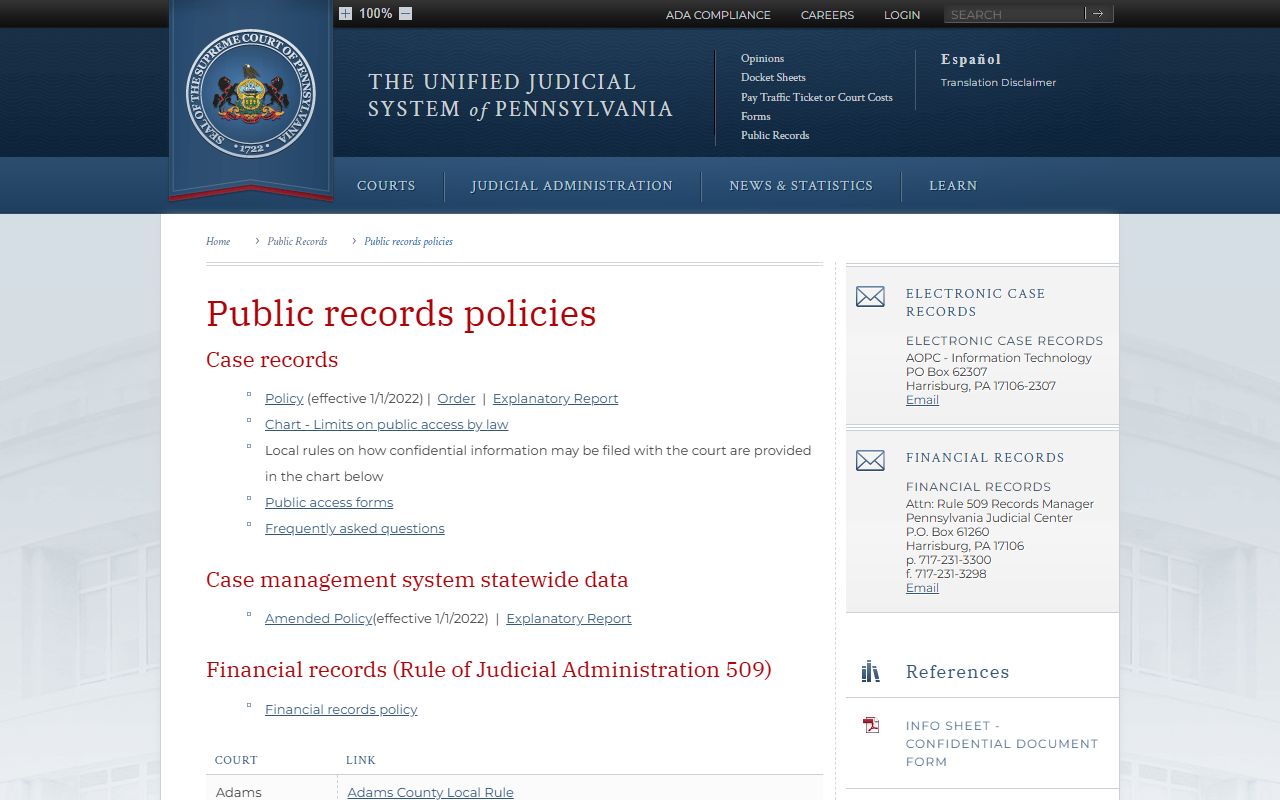 Lebanon County court records UJS public access policy