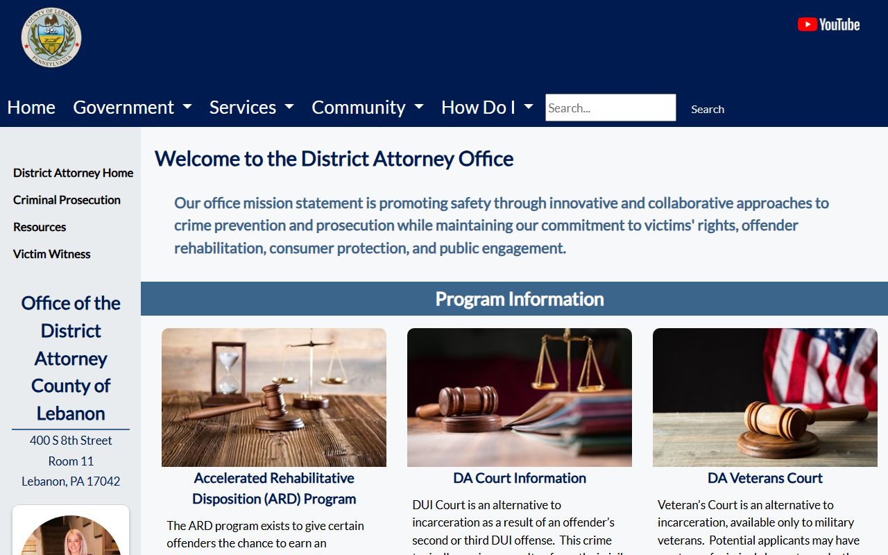 Lebanon County criminal court records District Attorney page