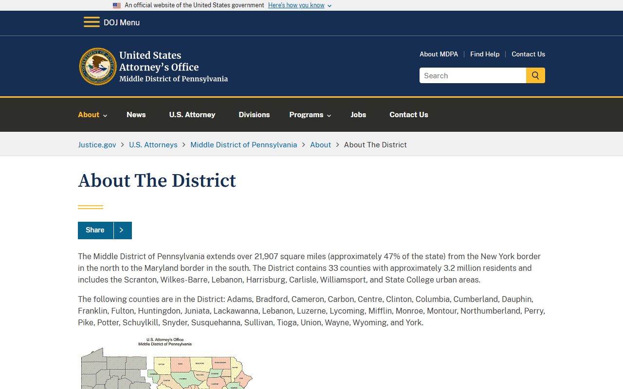 Lebanon County Court of Common Pleas records compared with U.S. Attorney Middle District page