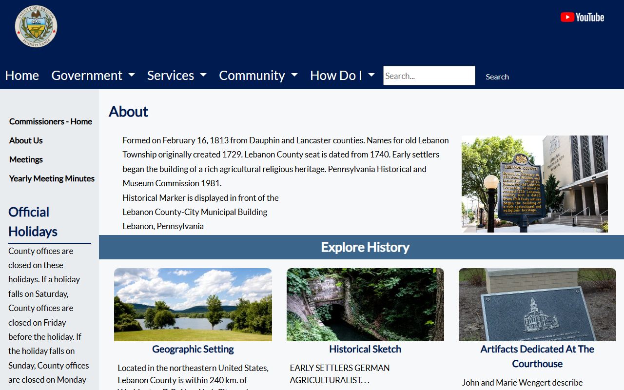 Lebanon County court records county history page