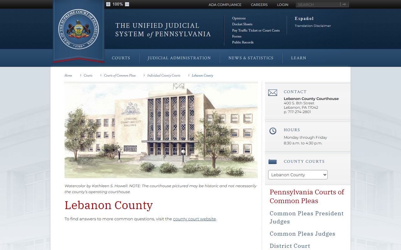 Lebanon County Court of Common Pleas records page