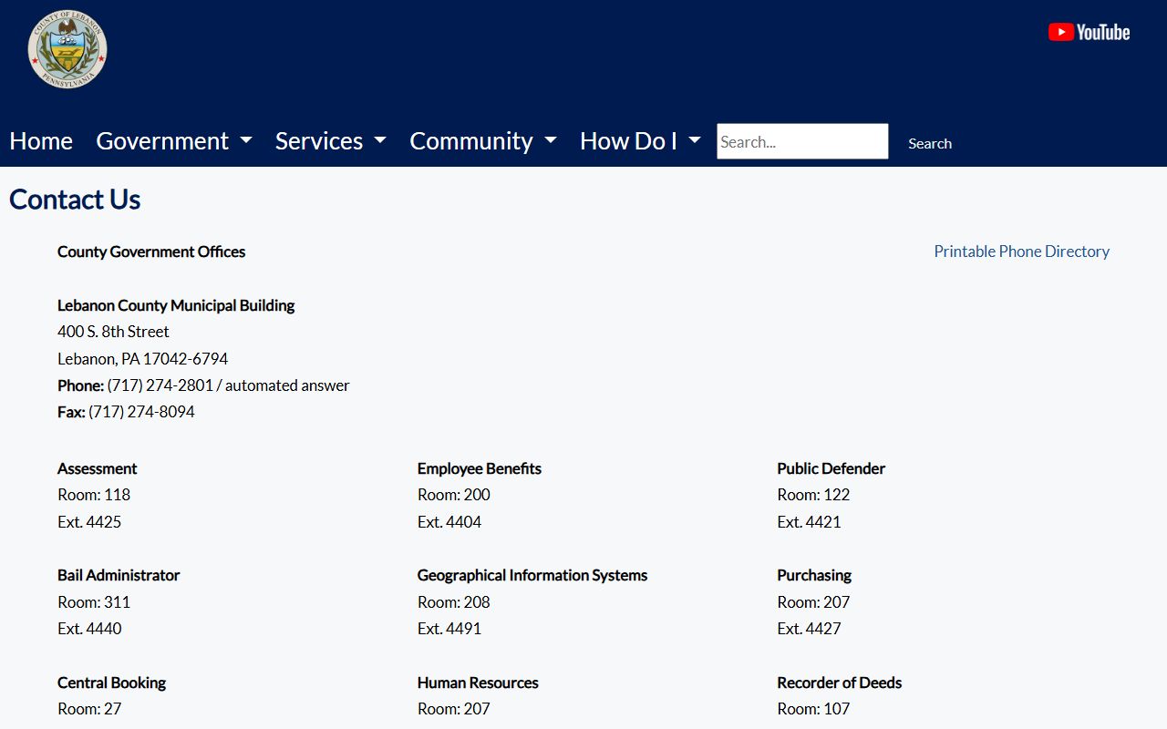Lebanon County court records phone directory