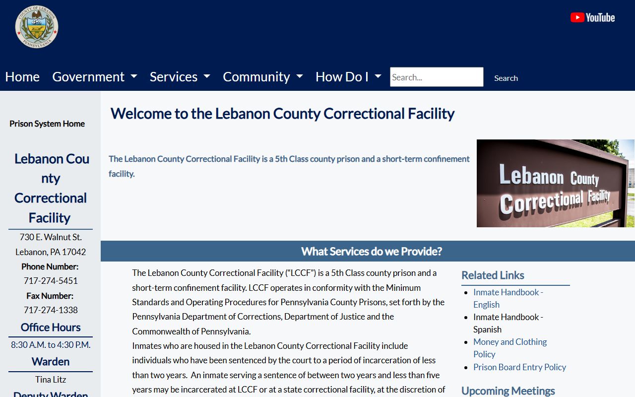 Lebanon County inmate records correctional facility page