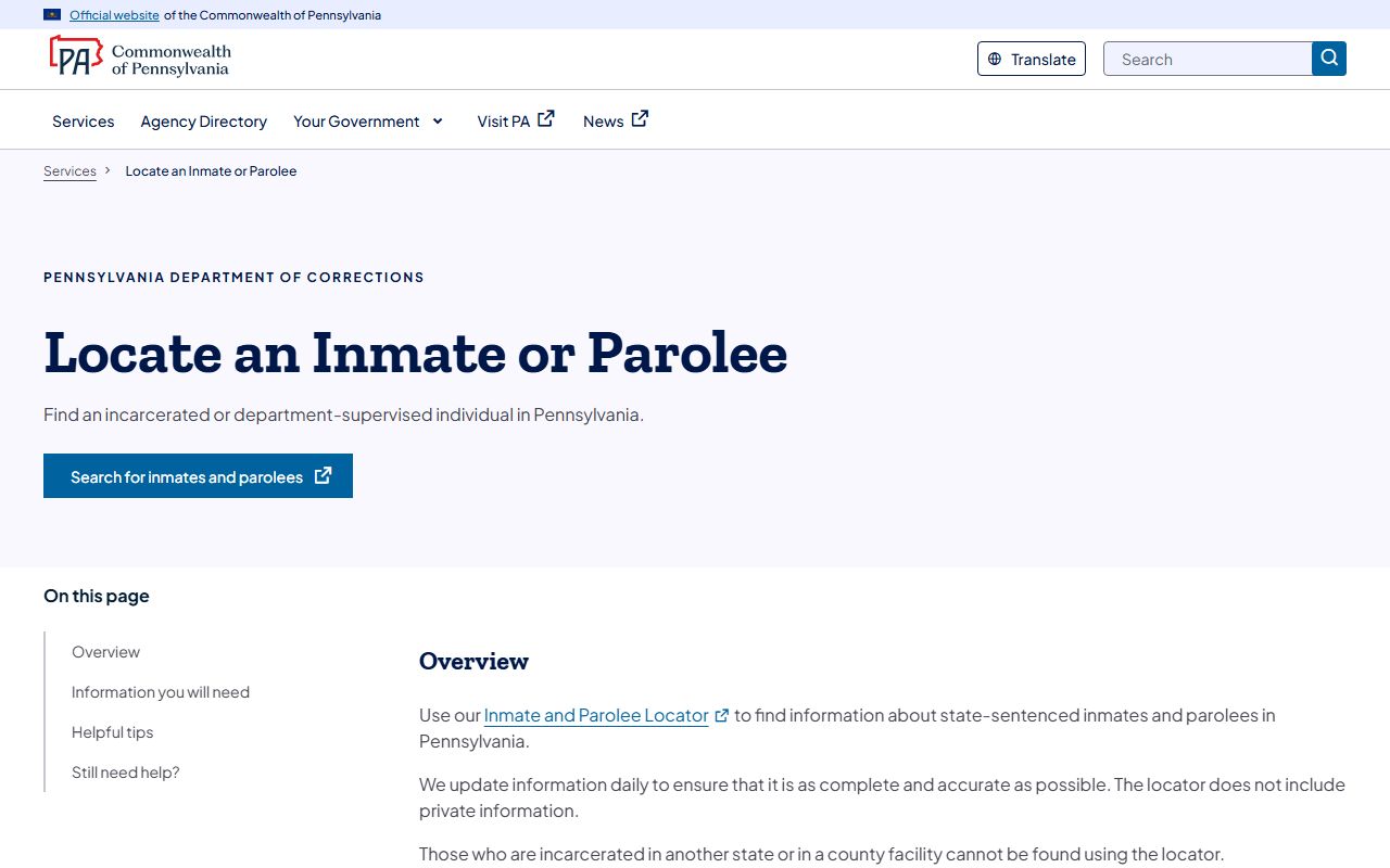 Lebanon County inmate records Pennsylvania DOC locator page