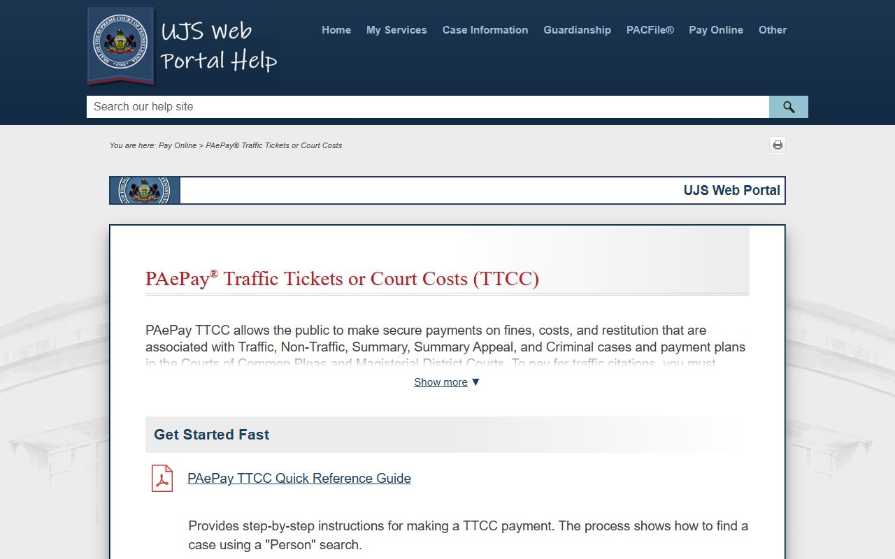 Lebanon County traffic court records PAePay traffic help page