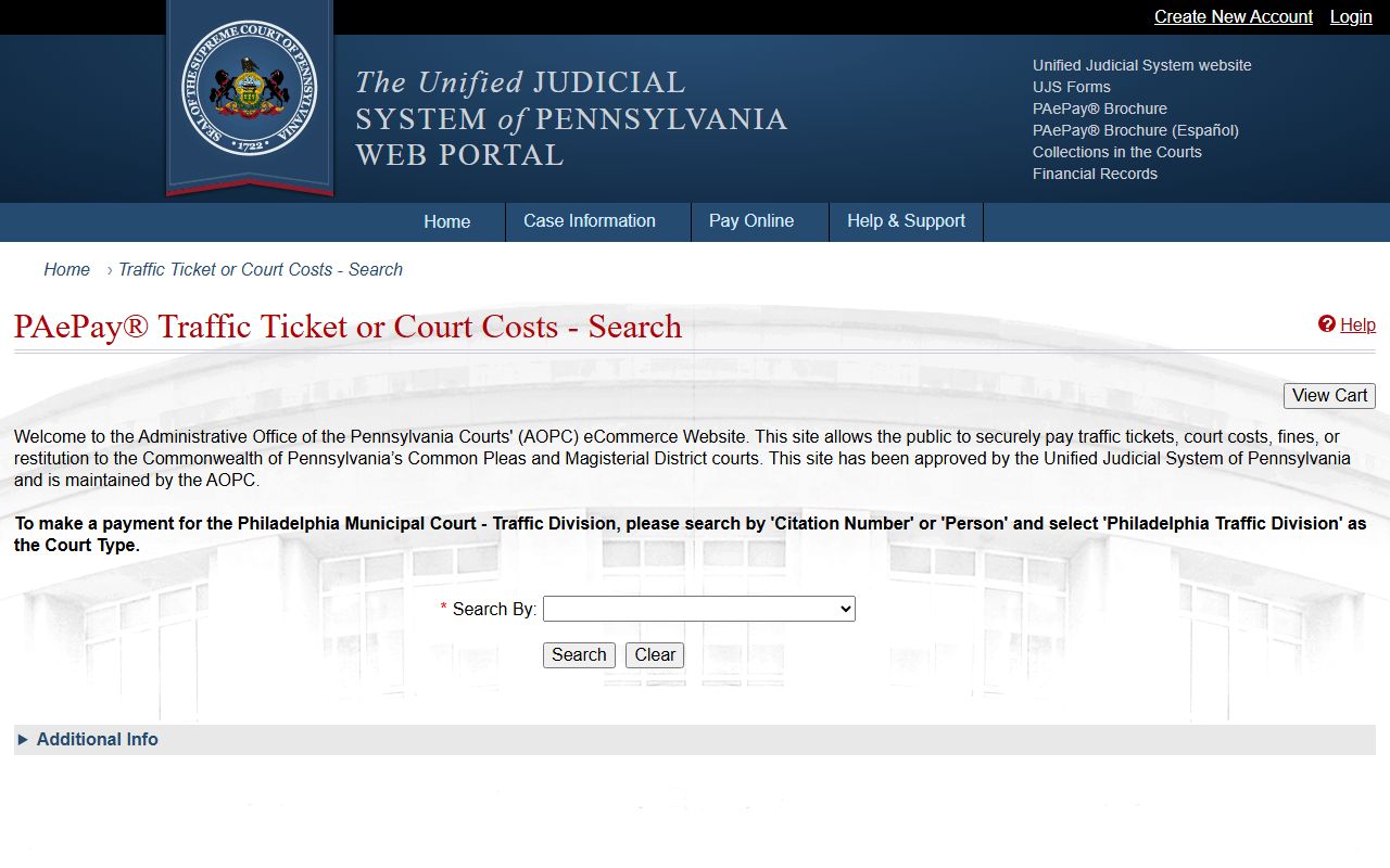 Lebanon County traffic court records PAePay citation lookup page