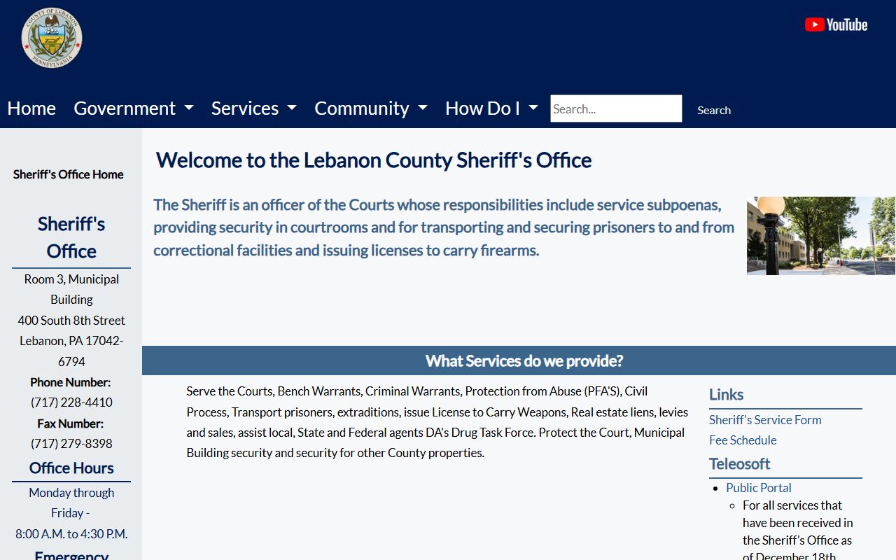 Lebanon County warrant records Sheriff's Office page